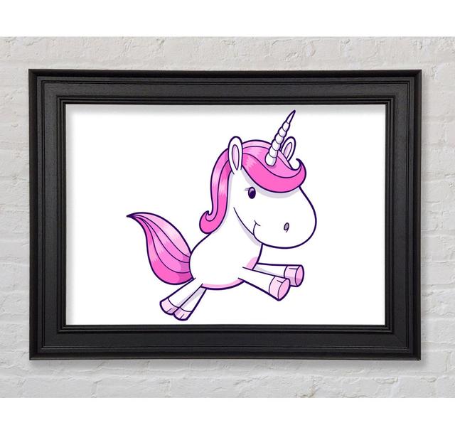 Leaping Unicorn White Framed Print Zoomie Kids Size: 21cm H x 42cm W x 8cm D, Format: Black Framed Paper on Productcaster.