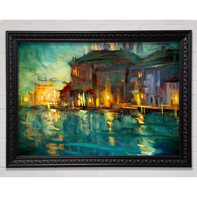 Water Reflections Town Lights Ophelia & Co. Size: 29.7cm H x 42cm W x 3cm D, Format: Charlotte Black Framed Paper on Productcaster.