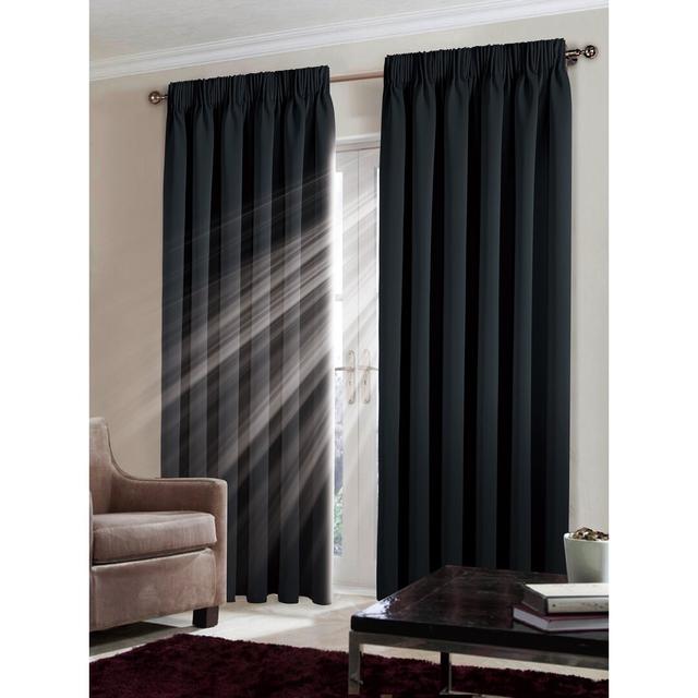 Desmariah Pencil Pleat Blackout Thermal Curtains (Set of 2) Ebern Designs Panel Size: Width 117 x Drop 137cm, Colour: Black on Productcaster.