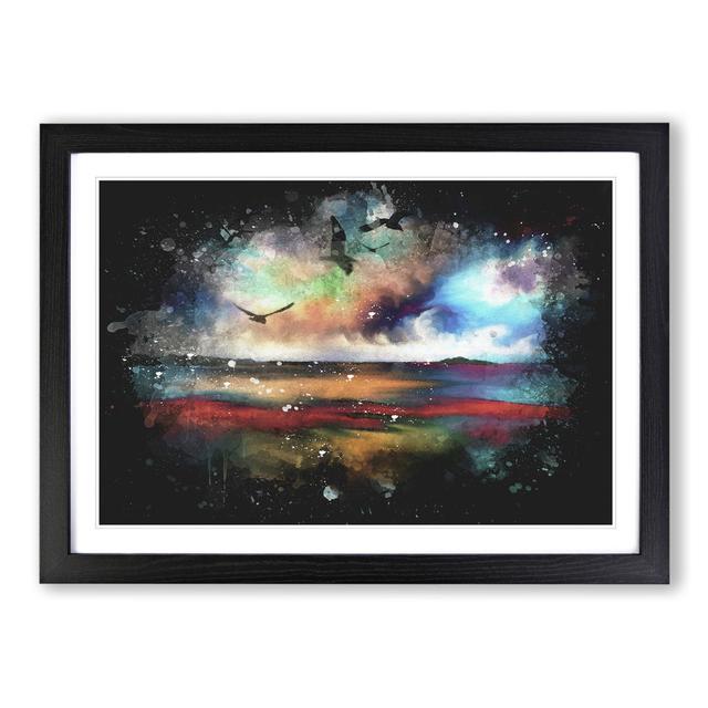 Birds over a Colourful Ocean - Picture Frame Graphic Art East Urban Home Frame Option: Black, Size: 27cm H x 36cm W x 2cm D on Productcaster.