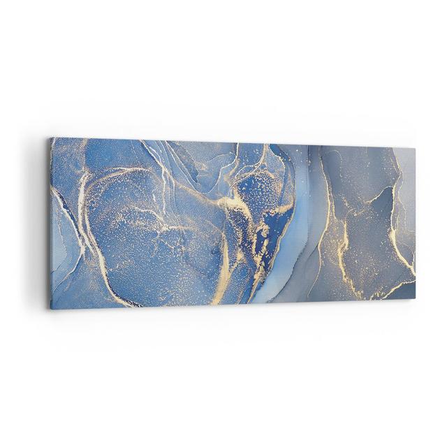 Gold Blue Paint - Wrapped Canvas Painting Canora Grey Size: 50cm H x 120cm W on Productcaster.