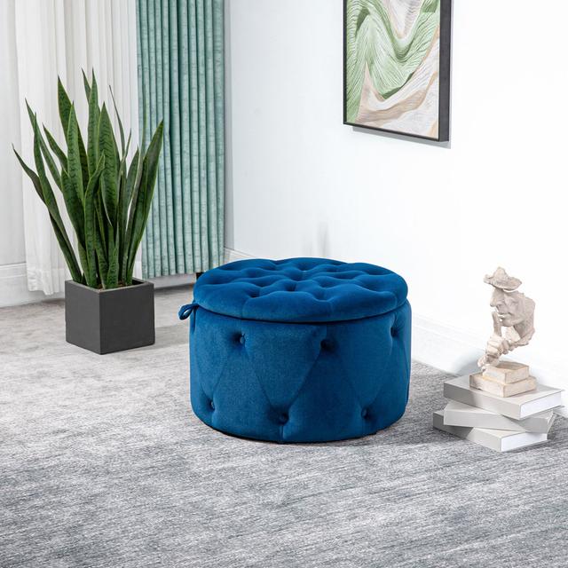 Hocker Alexandor mit Stauraum Canora Grey Polsterfarbe: Blau on Productcaster.