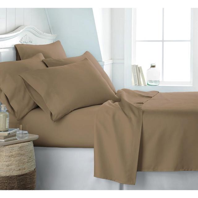 Deyjah 500 Thread Count 100% Cotton Percale Fitted Sheet Ebern Designs Size: Double (4'6), Colour: Latte on Productcaster.