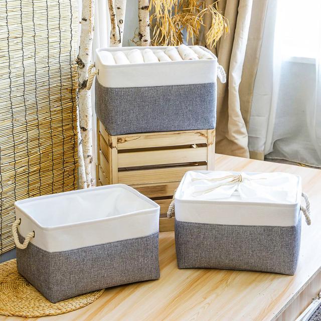 Longshore Tides Fabric Box (Set of 3) Longshore Tides Colour: Grey/White on Productcaster.