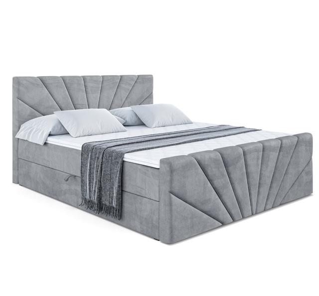 Boxspringbett mit H4 Multipocket-Matratze, Bettkasten und Topper ModernMoments Größe: 200 cm B x 200 cm L, Farbe: Grau on Productcaster.