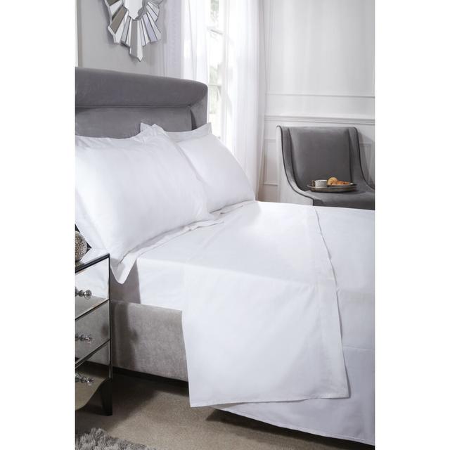 Egy.Cotton T201 200 Thread Count 100% Cotton Percale Flat Sheet Etta Avenue Colour: White, Size: Super Kingsize on Productcaster.