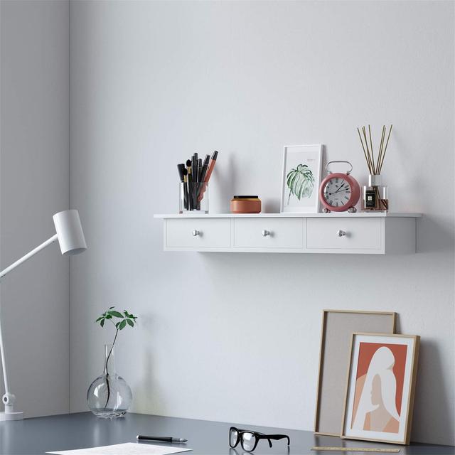 Floating Wall Shelf With 3 Drawers, Hallway Storage Shelf, 80 X 15 X 10 Cm, Living Room, Bedroom, Kitchen, High Gloss Paint, White 17 Stories on Productcaster.