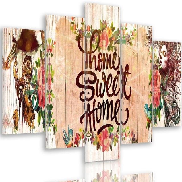 Inscription Home Sweet Home - 5 Piece Wrapped Canvas Typography Print Set Feeby Size: 100cm H x 200cm W on Productcaster.