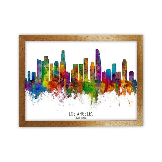 Los Angeles California Skyline Red City Name by Michael Tompsett - Graphic Art Ebern Designs Format: Oak Framed, Size: 34cm H x 46cm W x 3cm D on Productcaster.