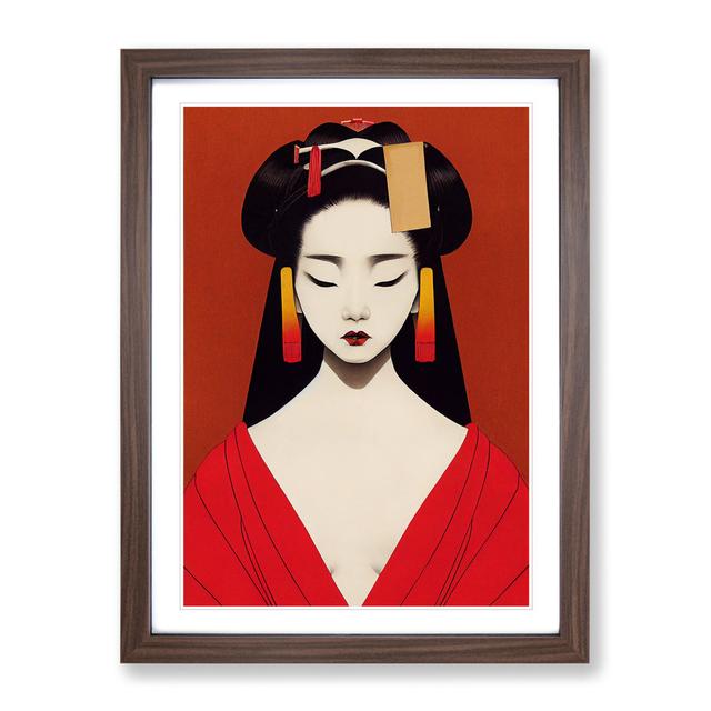 Symmetrical Geisha No.1 - Picture Frame Painting Marlow Home Co. Size: 64cm H x 46cm W x 2cm D, Frame Colour: Walnut Framed on Productcaster.