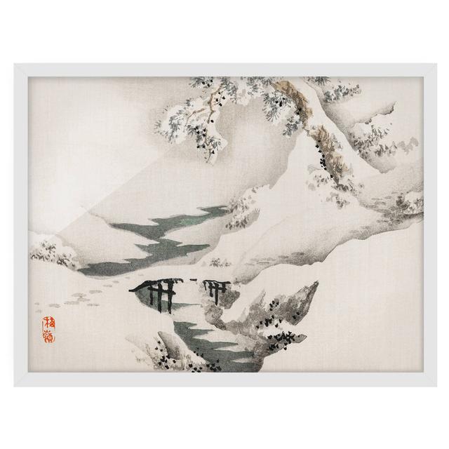 Asian Vintage Drawing Winter Landscape - Picture Frame Graphic Art Union Rustic Frame Option: White, Size: 70cm H x 100cm W x 2cm D on Productcaster.