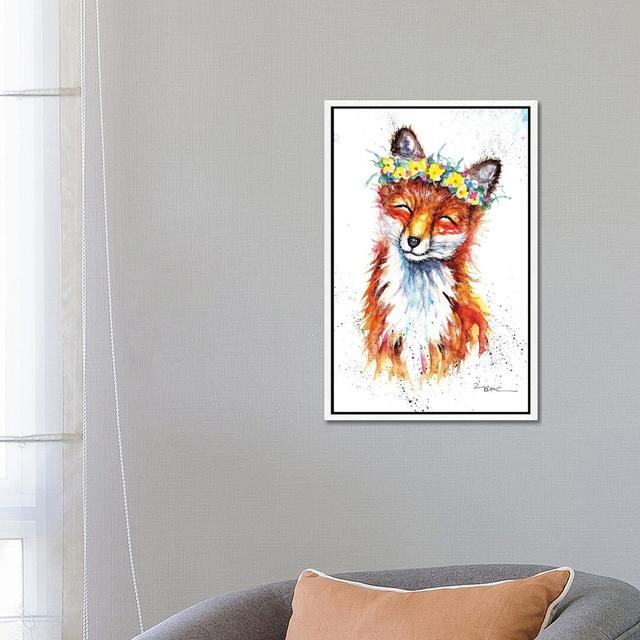 Spring Fox Happy Larry Size: 66.04cm H x 45.72cm W x 3.81cm D, Format: White Framed Canvas on Productcaster.