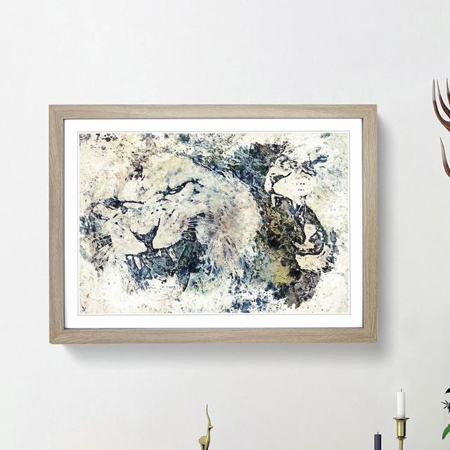 Two Snarling Lions in Abstract - Picture Frame Painting Print on MDF East Urban Home Frame Option: Oak Framed, Size: 27cm H x 36cm W x 2cm D on Productcaster.