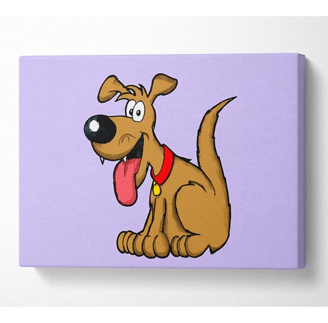 Happy Dog Cartoon With Tongue Out Lilac - Wrapped Canvas Art Prints ClassicLiving Size: 66cm H x 106.6cm W x 10cm D on Productcaster.