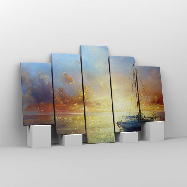 Sailboat West the Sun - 5 Piece Wrapped Canvas Graphic Art Longshore Tides Size: 100cm H x 150cm W x 1.8cm D on Productcaster.