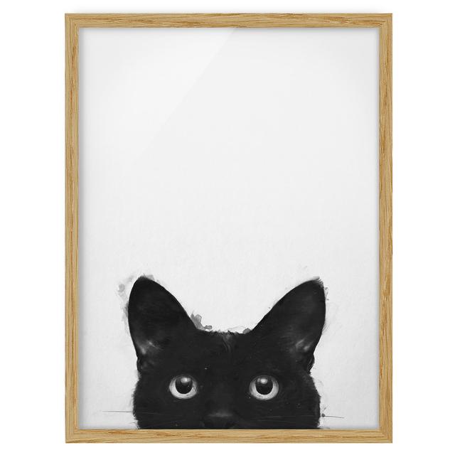 Illustration Black Cat on White - Picture Frame Graphic Art Rosalind Wheeler Frame Option: Brown Framed, Size: 70cm H x 50cm W x 2cm D on Productcaster.