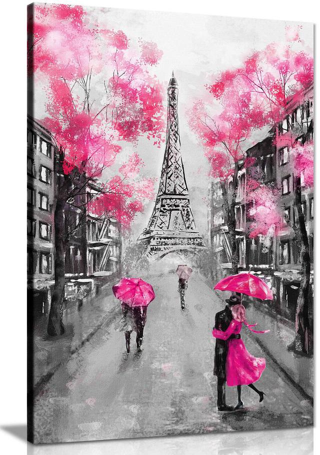 Black & White Paris Painting Canvas Wall Art Picture Print Home Dcor Panther Print Size: 61cm H x 41cm W, Colour: Pink on Productcaster.