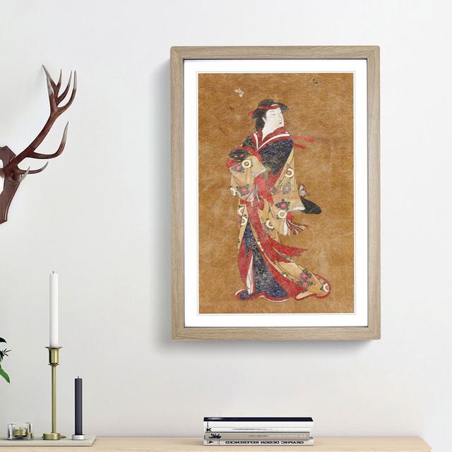 Beauty with Butterflies by Katsukawa Shunsho - Picture Frame Painting Print on Paper East Urban Home Frame Option: Oak Framed, Size: 33cm H x 24cm W x on Productcaster.