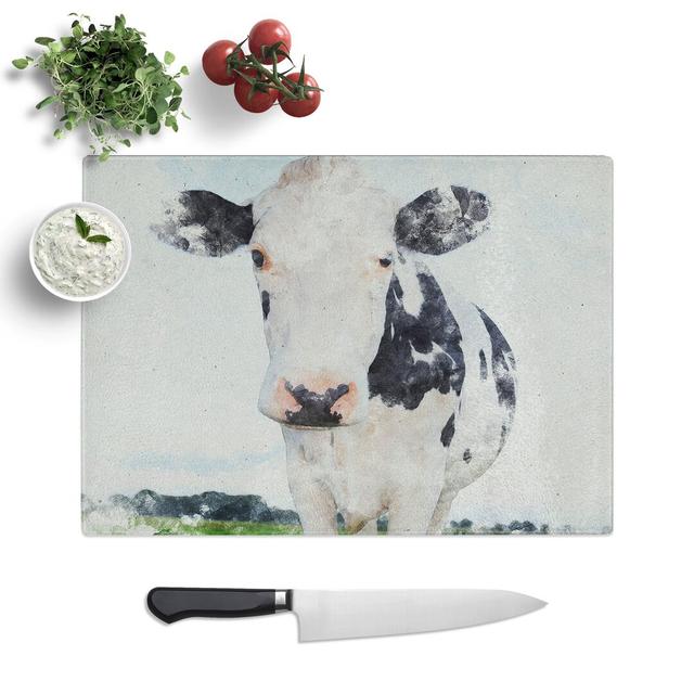 Black and White Cow Watercolour Chopping Board East Urban Home Size: 0.4cm H x 28.5cm W x 39cm L on Productcaster.