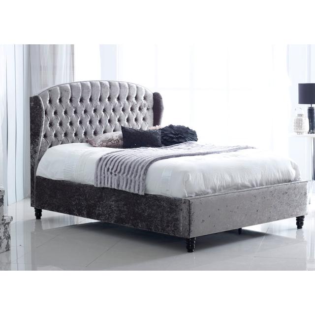 Malloy Upholstered Bed Frame Rosdorf Park Colour: Black Crush Velvet, Size: Small Double (4') on Productcaster.