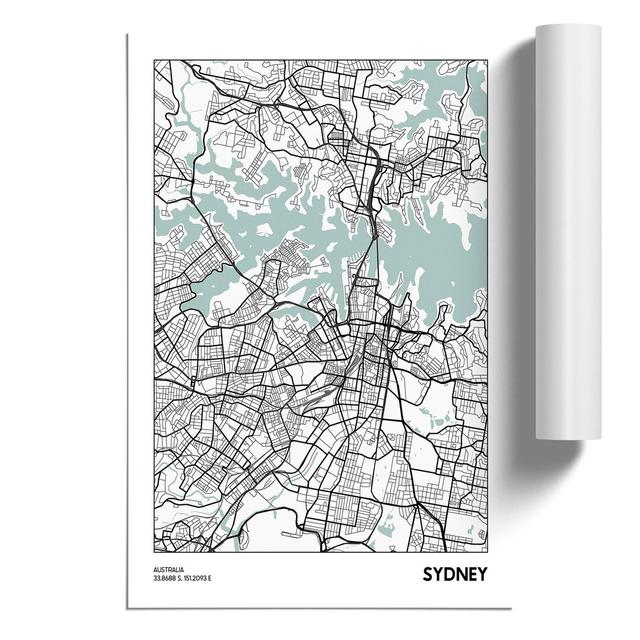 Map Sydney Australia - Unframed Graphic Art East Urban Home Size: 42cm H x 30cm W x 0.1cm D on Productcaster.