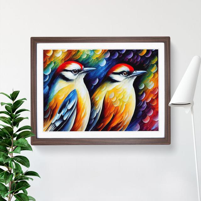 Woodpecker Bird Vol.1 Abstract - Single Picture Frame Painting Marlow Home Co. Frame Colour: Walnut, Size: 46cm H x 64cm W x 2cm D on Productcaster.