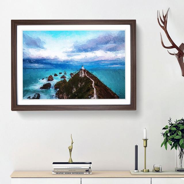 Lighthouse & Seascape New Zealand - Picture Frame Painting Print East Urban Home Size: 48cm H x 65cm W x 2cm D, Frame Option: Walnut Framed on Productcaster.