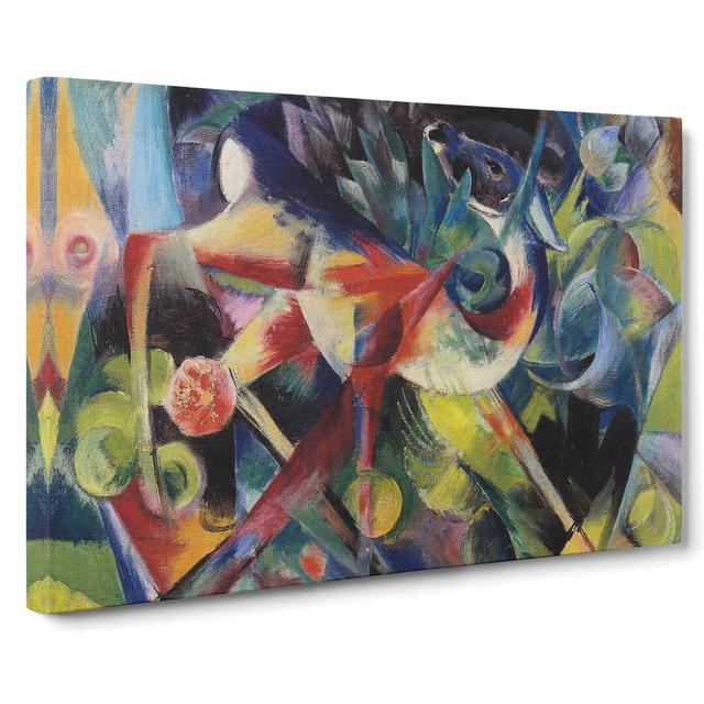 Deer in the Flower Garden by Franz Marc - Wrapped Canvas Painting East Urban Home Size: 40cm H x 60cm W x 3cm D on Productcaster.