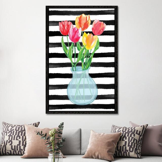 Tulips Stripes by Sara Berrenson - Print on Canvas Ebern Designs Size: 152.4cm H x 101.6cm W x 3.81cm D, Format: Black Framed on Productcaster.