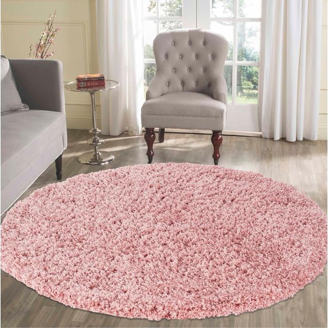 Huw Solid Colour Machine Woven Baby Pink Area Rug Hashtag Home Rug Size: Circle 120cm on Productcaster.