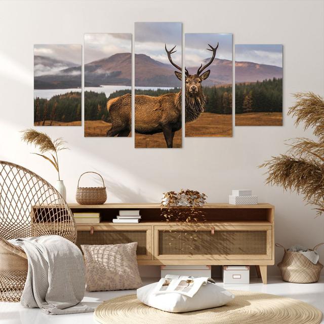 5-tlg. Leinwandbilder-Set Deer Meadow Mountains Union Rustic Größe: 85 cm H x 160 cm B x 1,8 cm T on Productcaster.