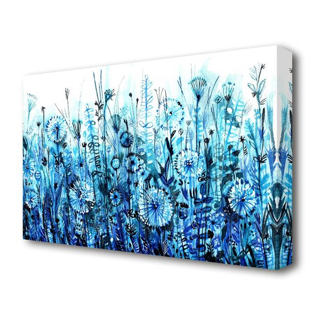 'Garden Blues Flowers' Painting Print on Canvas East Urban Home Size: 35.6 cm H x 50.8 cm W on Productcaster.