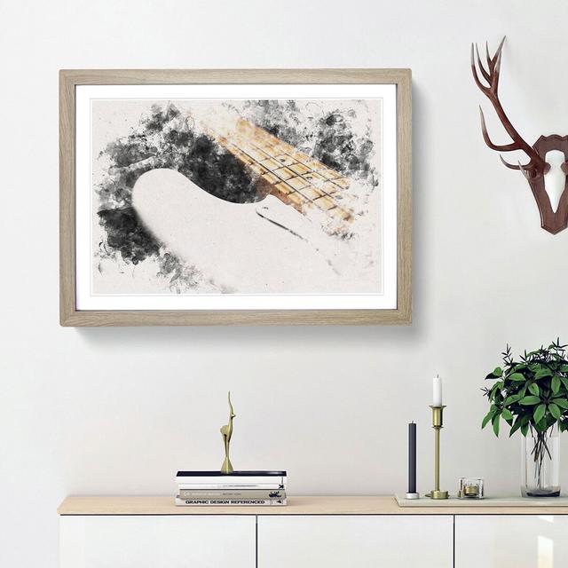 Strings of a White Bass Guitar - Picture Frame Graphic Art Print East Urban Home Size: 62cm H x 87cm W x 2cm D, Frame Option: Oak Framed on Productcaster.