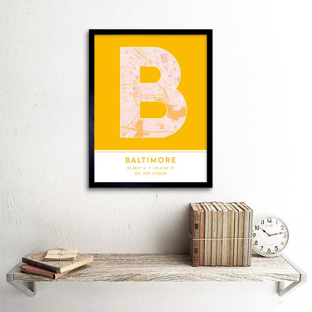 Baltimore City Map Baltimore Yellow - Single Picture Frame Typography Wee Blue Coo on Productcaster.