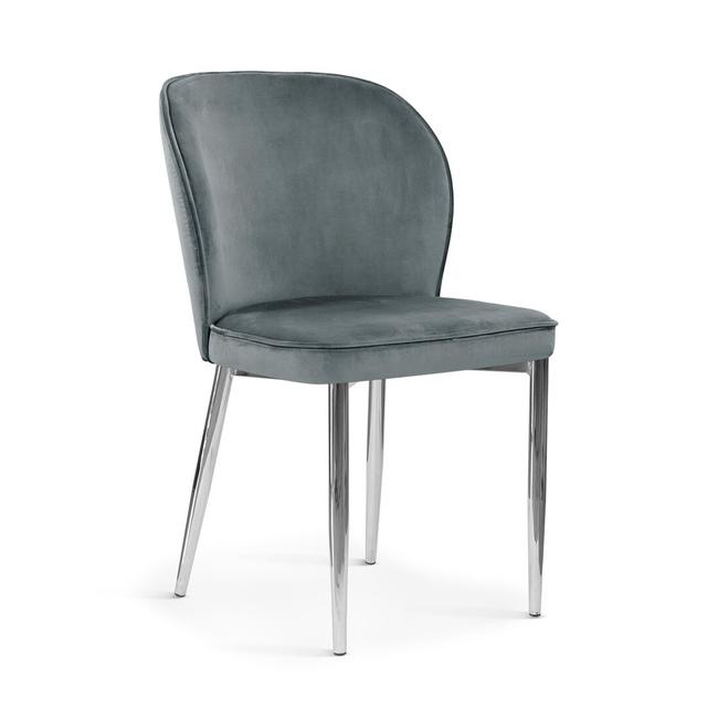 Denning Upholstered Dining Chair (Set of 4) Brayden Studio Leg Colour: Chrome, Upholstery Colour: Steel Grey on Productcaster.