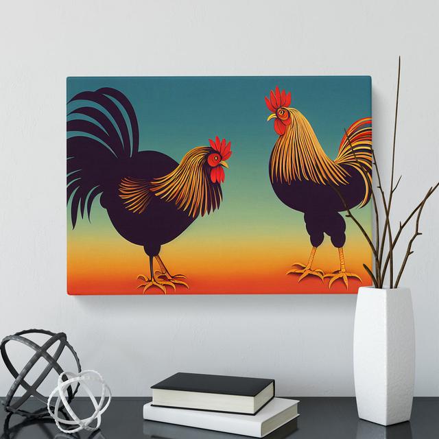 The Two Roosters - Wrapped Canvas Graphic Art Brambly Cottage Size: 50cm H x 76cm W x 3cm D on Productcaster.