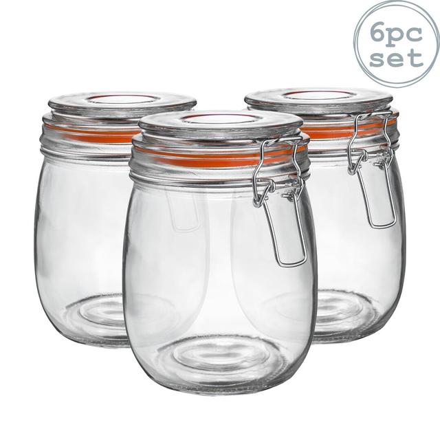 Argon Tableware - Glass Storage Jars (Set of 6) Argon Tableware Colour: Clear/Orange, Size: 14cm H x 10cm W x 10cm D on Productcaster.