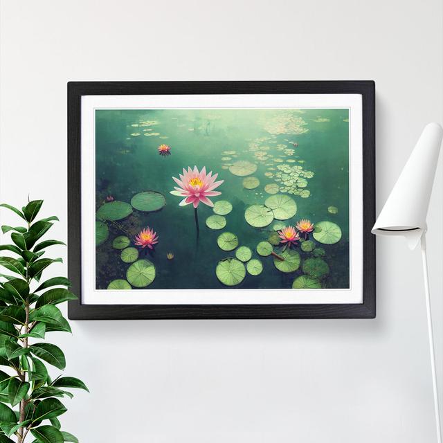 Unique Water Lily Flowers - Picture Frame Graphic Art Marlow Home Co. Frame Colour: Black, Size: 34cm H x 46cm W x 2cm D on Productcaster.