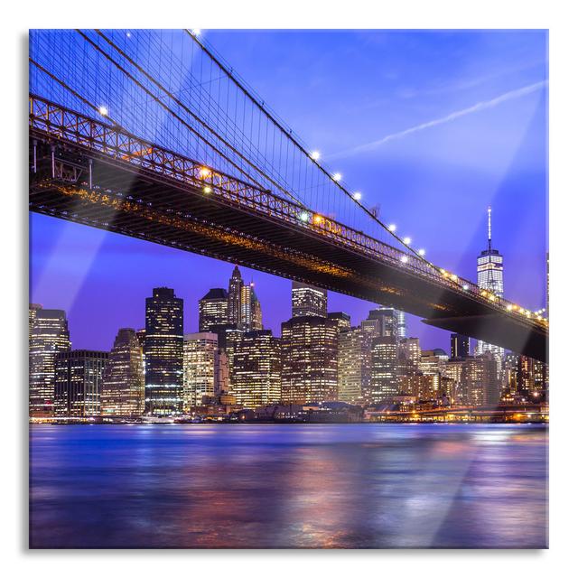 Glasbild New York Brooklyn Bridge Ebern Designs Größe: 70 cm H x 70 cm B x 0,4 cm T on Productcaster.