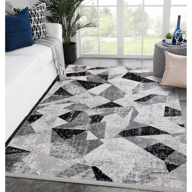 Modern Teppich Strukturell, Franse, Geometrisch Anthrazit ScanMod Design Teppichgröße: Rechteckig 140 x 190 cm on Productcaster.