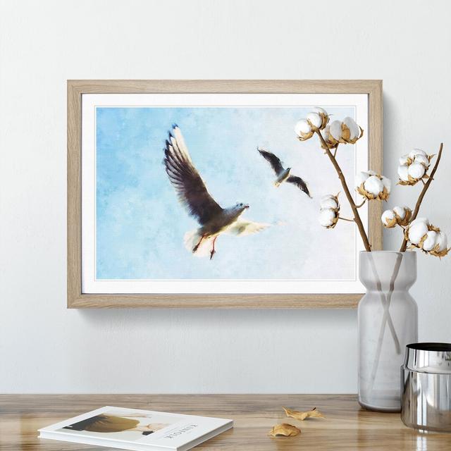 Pair Of Flying Seagulls - Single Picture Frame Print on MDF East Urban Home Size: 62cm H x 87cm W x 2cm D, Format: Oak on Productcaster.