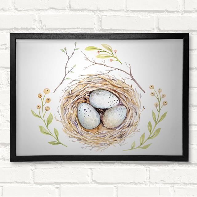 Three Eggs In A Nest - Closed Corner Frame Art Prints on Wood Brambly Cottage Size: 21cm H x 29.7cm W on Productcaster.