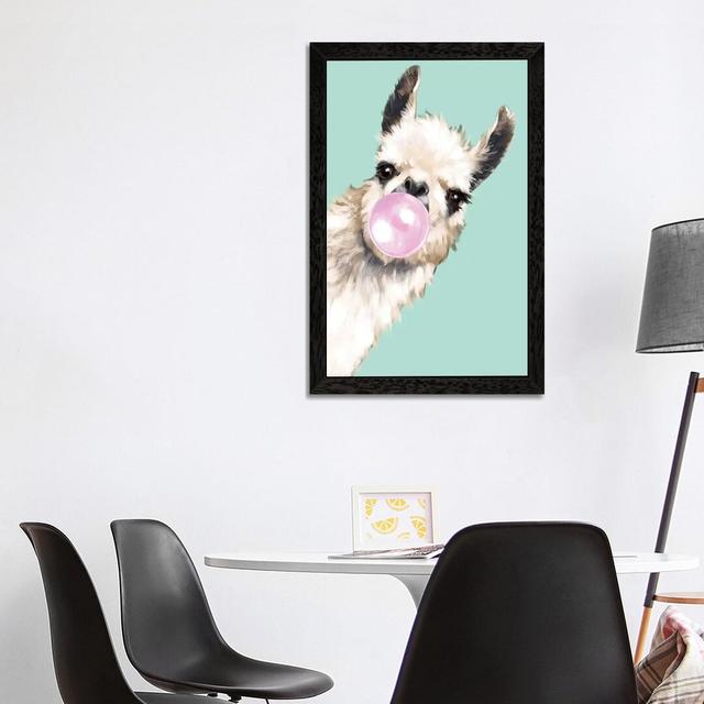 Sneaky Llama Blowing Bubble Gum in Green by Big Nose Work - Graphic Art Print on Canvas East Urban Home Size: 101.6cm H x 66.04cm W x 3.81cm D, Frame on Productcaster.