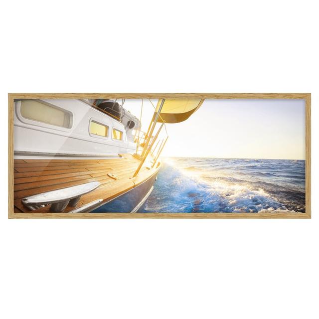 Sailboat on Blue Sea in Sunshine - Picture Frame Graphic Art Longshore Tides Size: 50cm H x 130cm W x 2cm D, Frame Option: Brown Framed on Productcaster.