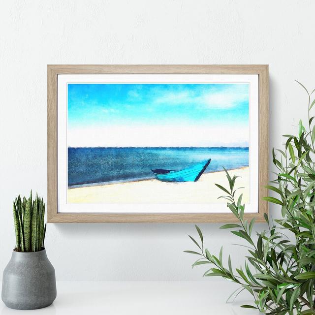 Blue Boat Upon The Beach Painting Picture Frame Graphic Art East Urban Home Format: Oak, Size: 62cm H x 87cm W x 2cm D on Productcaster.