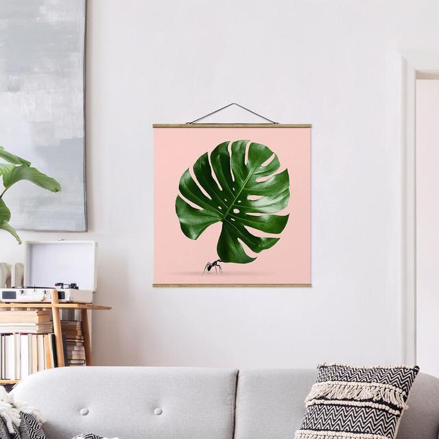 Ant with Monstera Leaf by Jonas Loose - Graphic Art Print Bay Isle Home Size: 100cm H x 100cm W x 0.3cm D on Productcaster.