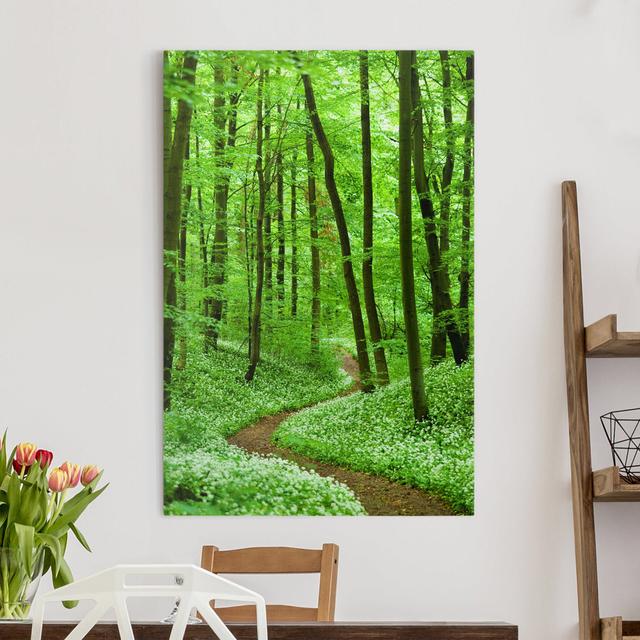 Romantic Forest Path - Wrapped Canvas Painting Union Rustic Format: 260g/m² canvas, Size: 90cm H x 60cm W on Productcaster.