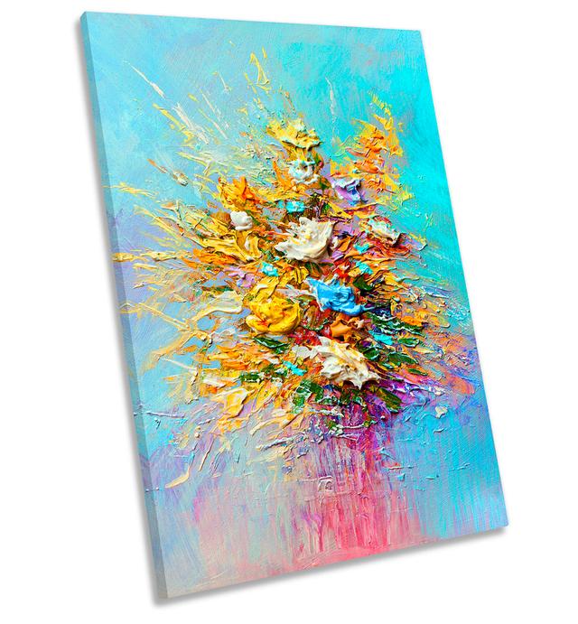 Floral Flowers Vase Repro - Wrapped Canvas Painting Marlow Home Co. Size: 137.2cm H x 91.4cm W x 4cm D on Productcaster.