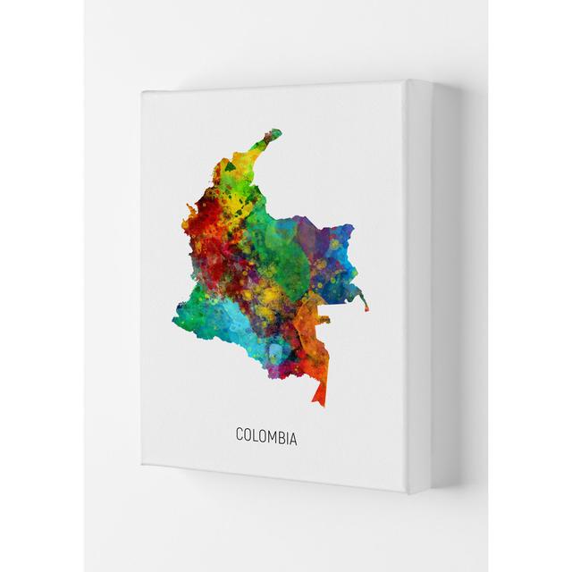 Colombia Watercolour Map by Michael Tompsett - Print Latitude Run Format: Wrapped Canvas, Size: 59.4cm H x 42cm W x 4cm D on Productcaster.