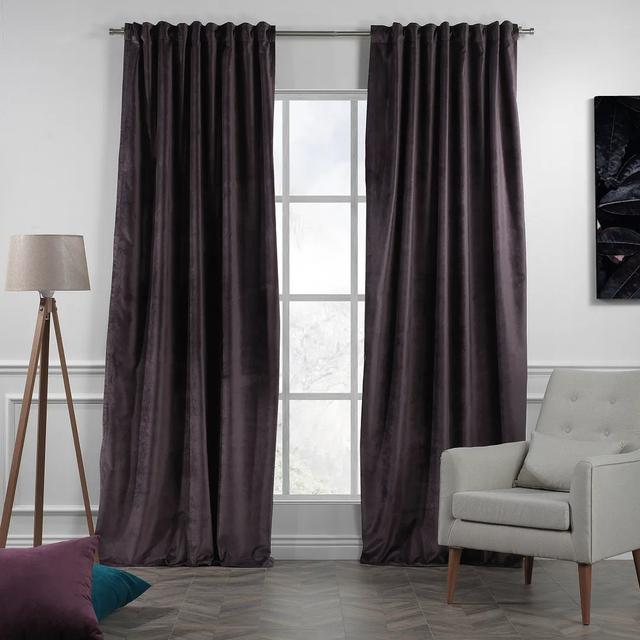 Extra Long & Extra Wide Matte Velvet Curtain Panel Lilijan Home & Curtain Panel Size: 280cm Width x 475cm Drop, Curtain Colour: Purple Taupe on Productcaster.